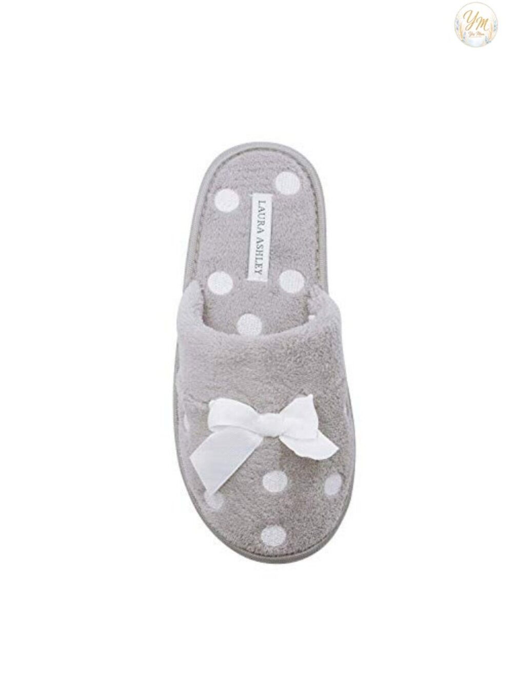Laura Ashley Embroidered Soft Terry Plush Slippers with Bow, Cushioned,